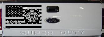 US American Flag Coast Guard Military Car or Truck Window Decal Sticker (Matte Black)