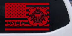 US American Flag Coast Guard Military Car or Truck Window Decal Sticker (Red)