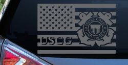 US American Flag Coast Guard Military Car or Truck Window Decal Sticker (Silver)