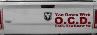 You Down With OCD Yeah You Know Me Funny Car or Truck Window Decal Sticker (Purple Red)
