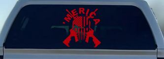 MERICA Punisher Skull US American Flag Crossed AR15 Guns Car or Truck Window Decal Sticker (Red)