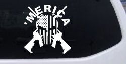 MERICA Punisher Skull US American Flag Crossed AR15 Guns Car or Truck Window Decal Sticker