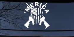 MERICA Punisher Skull US American Flag Crossed AR15 Guns Car or Truck Window Decal Sticker