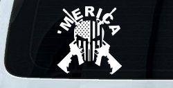 MERICA Punisher Skull US American Flag Crossed AR15 Guns Car or Truck Window Decal Sticker