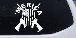 MERICA Punisher Skull US American Flag Crossed AR15 Guns Car or Truck Window Decal Sticker