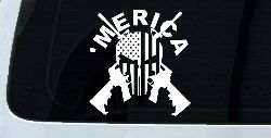 MERICA Punisher Skull US American Flag Crossed AR15 Guns Car or Truck Window Decal Sticker