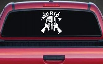 MERICA Punisher Skull US American Flag Crossed AR15 Guns Car or Truck Window Decal Sticker