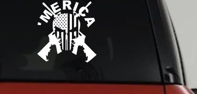 MERICA Punisher Skull US American Flag Crossed AR15 Guns Car or Truck Window Vinyl Decal Sticker