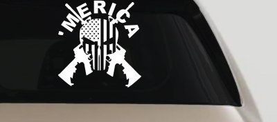 MERICA Punisher Skull US American Flag Crossed AR15 Guns Car or Truck Window Vinyl Decal Sticker