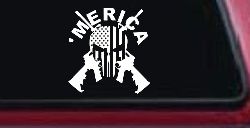 MERICA Punisher Skull US American Flag Crossed AR15 Guns Car or Truck Window Decal Sticker