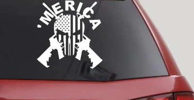MERICA Punisher Skull US American Flag Crossed AR15 Guns Car or Truck Window Vinyl Decal Sticker