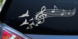 Birds to Music Scale Notes Music Car or Truck Window Decal Sticker (Light Gray)