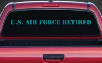 US Air Force Retired text Military Car or Truck Window Decal Sticker (Turquoise Blue)