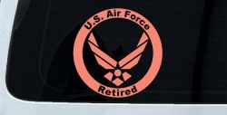 US Air Force Retired Circle Military Car or Truck Window Decal Sticker (Coral)