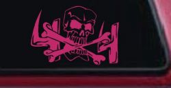 Skull and Cross Bones 4X4 Off Road Car or Truck Window Decal Sticker (Hot Pink)