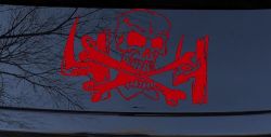 Skull and Cross Bones 4X4 Off Road Car or Truck Window Decal Sticker (Red)