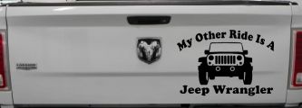 My Other Ride is a Jeep Wrangler Off Road Car or Truck Window Vinyl Decal Sticker (Black)