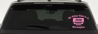 My Other Ride is a Jeep Wrangler Off Road Car or Truck Window Vinyl Decal Sticker (Pink)