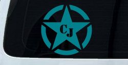 Military Jeep CJ Segmented Star  Off Road Car or Truck Window Decal Sticker (Turquoise Blue)