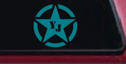 Military Jeep YJ Segmented Star Off Road Car or Truck Window Decal Sticker (Turquoise Blue)