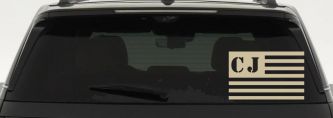 Jeep CJ in American USA Flag Right Off Road Car or Truck Window Decal Sticker (Desert Sand)