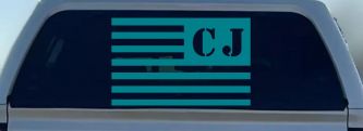 Jeep CJ American USA Flag Left Off Road Car or Truck Window Decal Sticker (Turquoise Blue)