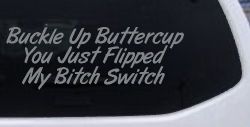 Buckle Up Buttercup You Just Flipped My Bitch Switch Funny Car or Truck Window Decal Sticker (Telegrey)