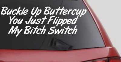 Buckle Up Buttercup You Just Flipped My Bitch Switch Funny Car or Truck Window Vinyl Decal Sticker
