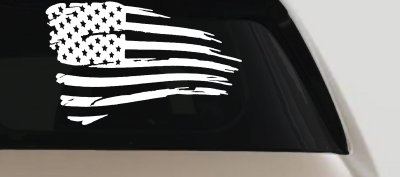 Distressed Tethered Worn US American Flag  Patriotic Car or Truck Window Vinyl Decal Sticker