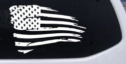 Distressed Tethered Worn US American Flag  Patriotic Car or Truck Window Decal Sticker