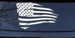 Distressed Tethered Worn US American Flag  Patriotic Car or Truck Window Decal Sticker