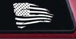 Distressed Tethered Worn US American Flag  Patriotic Car or Truck Window Decal Sticker