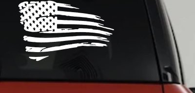 Distressed Tethered Worn US American Flag  Patriotic Car or Truck Window Vinyl Decal Sticker