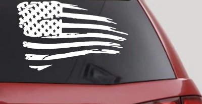 Distressed Tethered Worn US American Flag  Patriotic Car or Truck Window Vinyl Decal Sticker