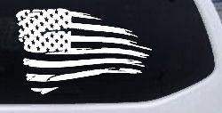 Distressed Tethered Worn US American Flag  Patriotic Car or Truck Window Decal Sticker