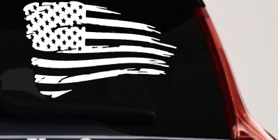 Distressed Tethered Worn US American Flag  Patriotic Car or Truck Window Vinyl Decal Sticker