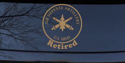 US Army Air Defense Artillery Retired Military Car or Truck Window Decal Sticker (Light Brown)