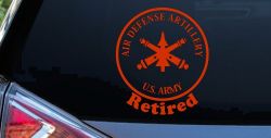 US Army Air Defense Artillery Retired Military Car or Truck Window Vinyl Decal Sticker (Orange Red)