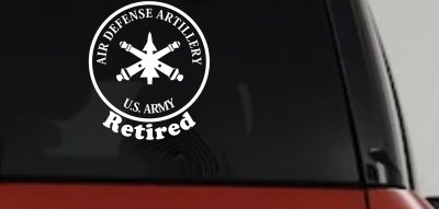 US Army Air Defense Artillery Retired Military Car or Truck Window Vinyl Decal Sticker