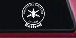 US Army Air Defense Artillery Retired Military Car or Truck Window Decal Sticker