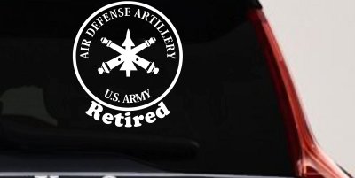 US Army Air Defense Artillery Retired Military Car or Truck Window Vinyl Decal Sticker