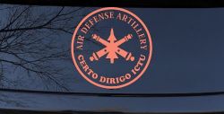 US Army Air Defense Artillery CERTO DIRIGO ICTU Military Car or Truck Window Decal Sticker (Coral)