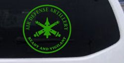 US Army Air Defense Artillery Ready and Vigilant Military Car or Truck Window Vinyl Decal Sticker (Lime)