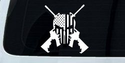 Punisher US American Flag Crossed AR15 Guns Car or Truck Window Decal Sticker