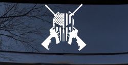 Punisher US American Flag Crossed AR15 Guns Car or Truck Window Decal Sticker