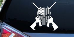 Punisher US American Flag Crossed AR15 Guns Car or Truck Window Decal Sticker