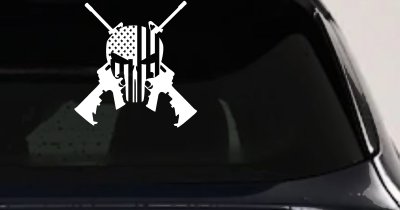 Punisher US American Flag Crossed AR15 Guns Car or Truck Window Vinyl Decal Sticker