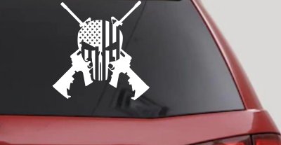 Punisher US American Flag Crossed AR15 Guns Car or Truck Window Vinyl Decal Sticker