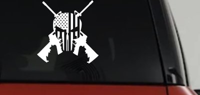 Punisher US American Flag Crossed AR15 Guns Car or Truck Window Vinyl Decal Sticker