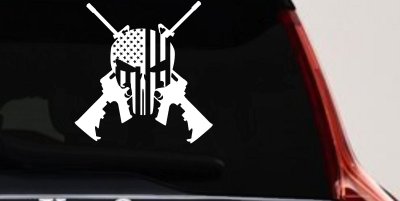 Punisher US American Flag Crossed AR15 Guns Car or Truck Window Vinyl Decal Sticker